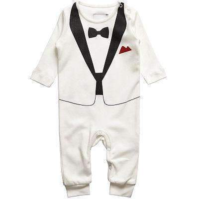 Boys Tuxedo Print Full Sleeves Romper-white 1-3M-JadeMoghul Inc.