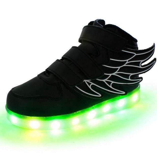 Boys USB Charging LED Light Up Shoes With Wing Design-black-1-JadeMoghul Inc.