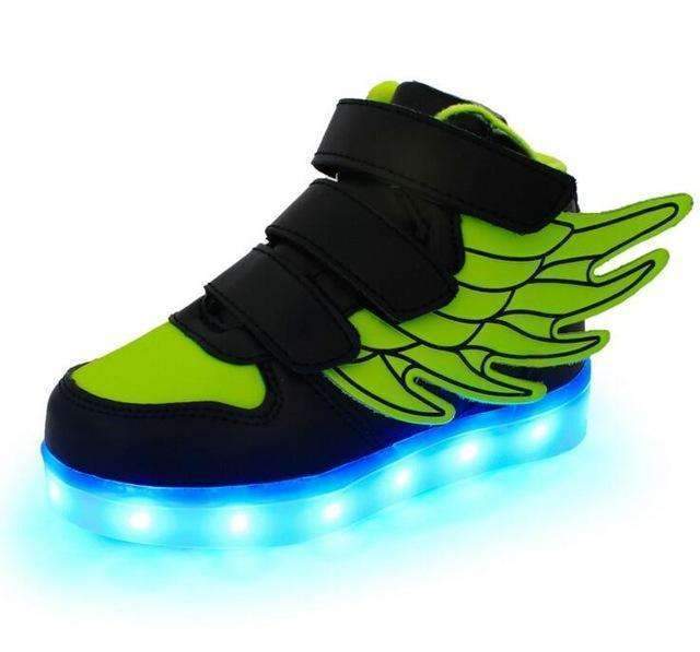 Boys USB Charging LED Light Up Shoes With Wing Design-Green-1-JadeMoghul Inc.