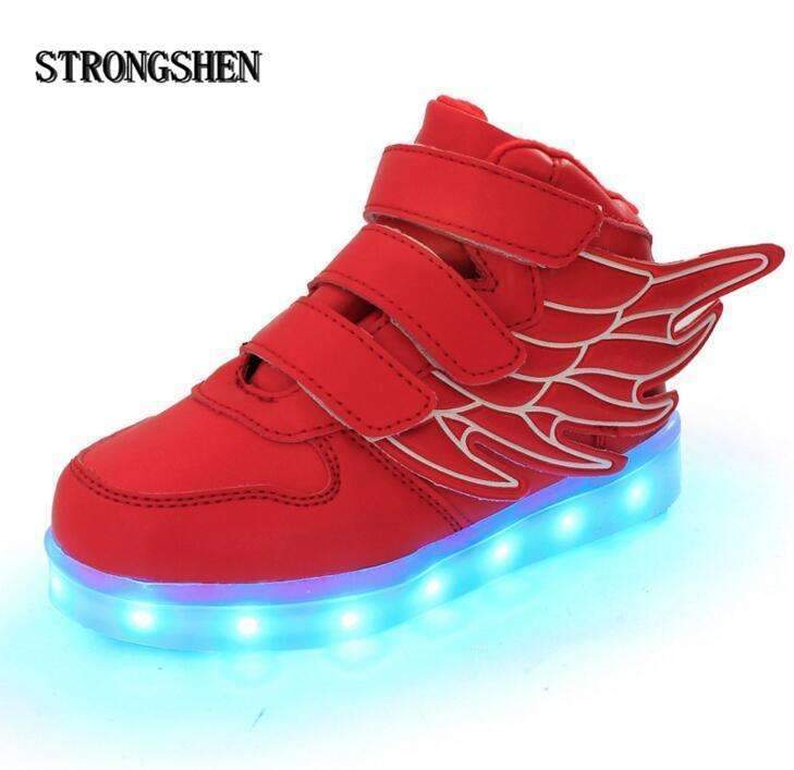 Boys USB Charging LED Light Up Shoes With Wing Design-White 1-1-JadeMoghul Inc.