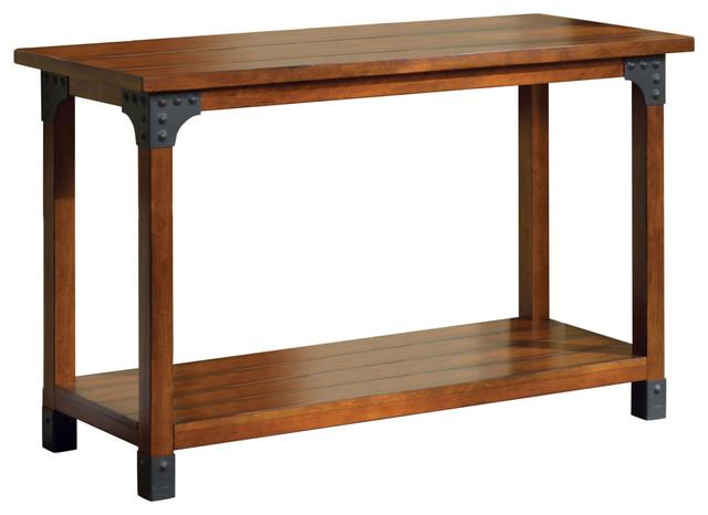 Bozeman Country Style Sofa Table-Console Tables-Antique Oak-Metal Solid Wood Wood Veneer & Others-JadeMoghul Inc.