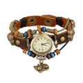 Bracelets Retro Cat Pendant Wooden Beads Multilayer Leather Bracelet Watch TIY
