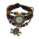 Bracelets Retro Skull Pendant Wooden Beads Leather Bracelet Watch TIY
