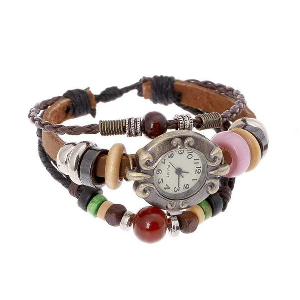 Bracelets Retro Wooden Beads Leather Multilayer Bracelet Watch TIY