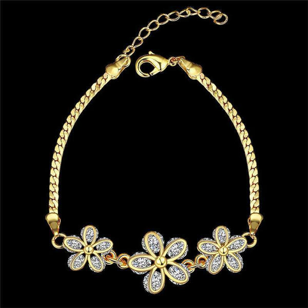 Bracelets Romantic Girl Luxury Shiny Zircon Decoration Flower Gold Bracelet TIY