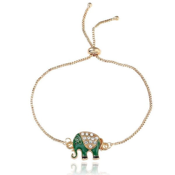 Bracelets Simple Pave Crystal Design Gold Plated Green Enamel Elephant Alloy Adjustable Bracelets TIY