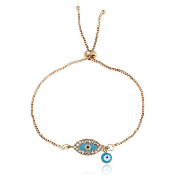 Bracelets Smple Crystal Design Gold Plated Alloy Blue Enamel Evil Eye Adjustable Bracelet TIY