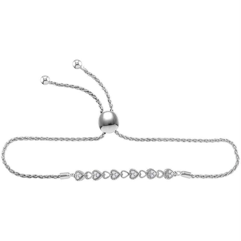 Bracelets Sterling Silver Women's Round Diamond Heart Bolo Bracelet 1-10 Cttw JadeMoghul