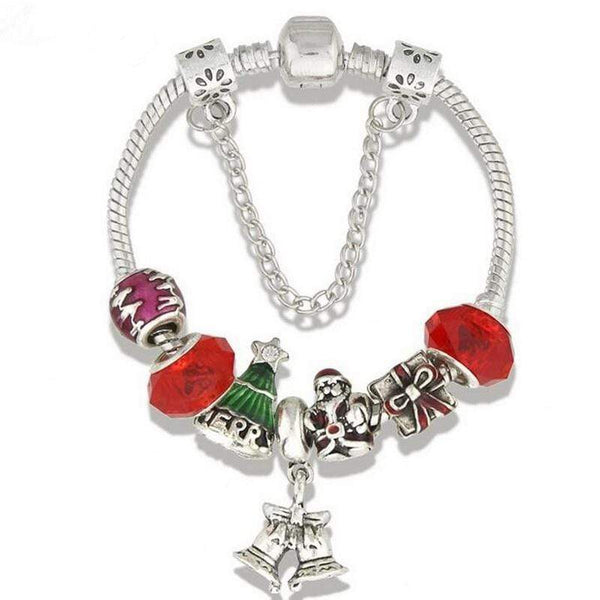 Unique Christmas Bell Red Glass Beads  Charm Bracelet