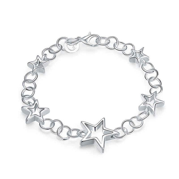 Unisex Romantic Five Stars Shape Silver Plated Copper Bracelet