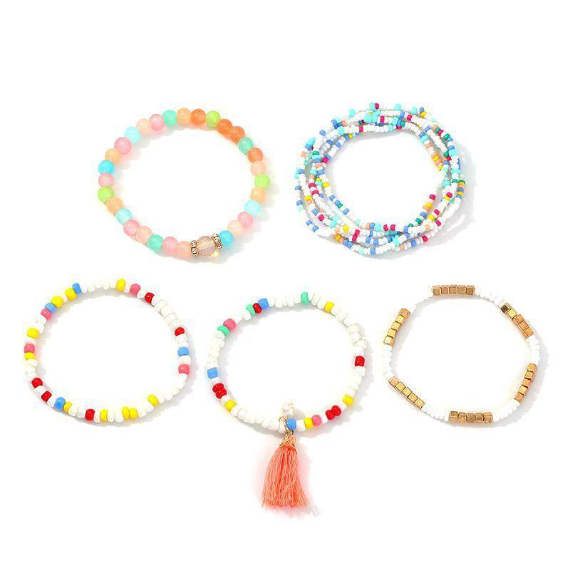 Bracelets Vintage Boho Style Women Multicolor Beads Tassel Multilayer Bracelets Set TIY