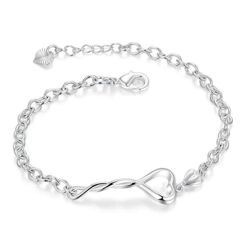 Women Romantic Hollow Twist Heart Shape Silver Plated Copper Bracelet