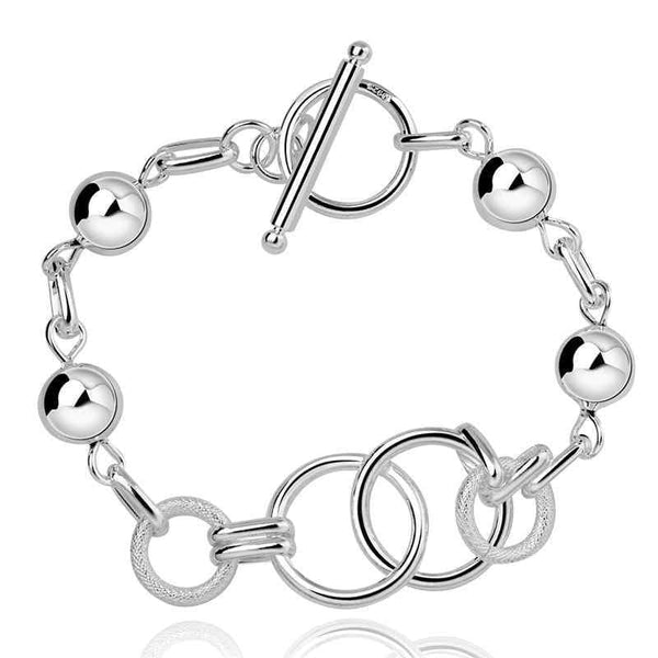 Women Stylish Sphere Shape Chains Silver Plated Copper Bracelet