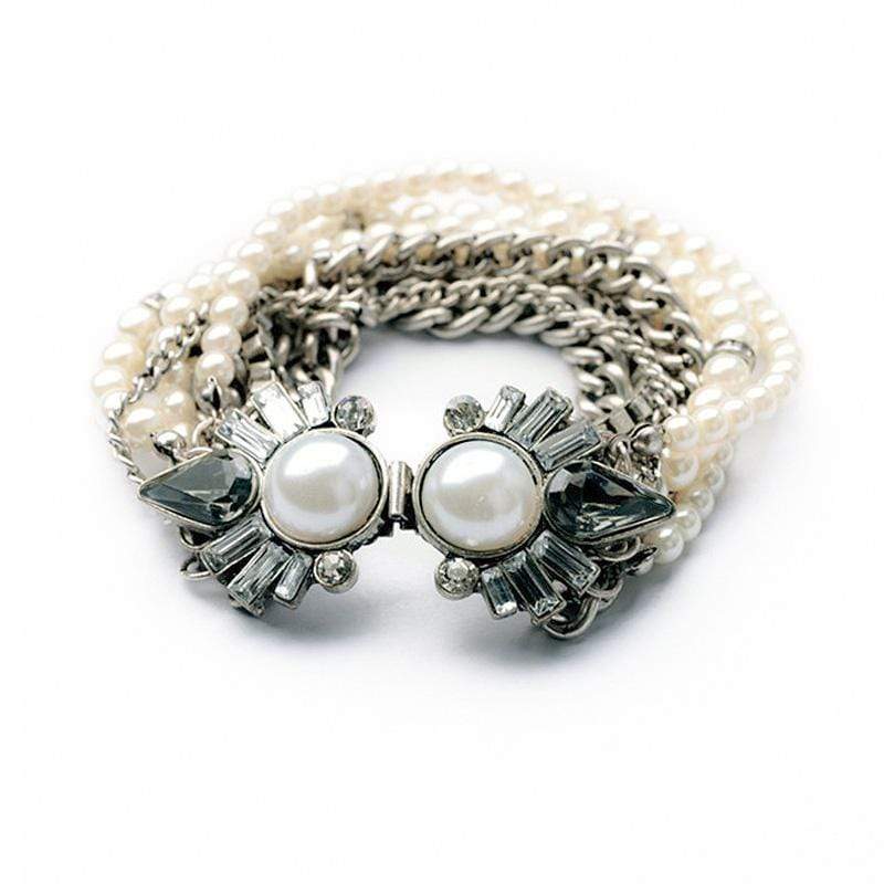 Women Sweet Graceful White Imitation Pearl Decoration Alloy Bracelet