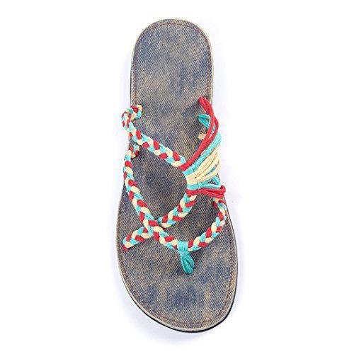 Braided Summer Flip Flops-Turquoise-red-offwhi-6-JadeMoghul Inc.