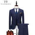Brand Men Suit 2018 New Arrival Men Suit 3 Pieces Classic Plaid Suits Men Business Wedding Suits Slim Fit Men Tuexdo Party Dress-Blue-XL-JadeMoghul Inc.