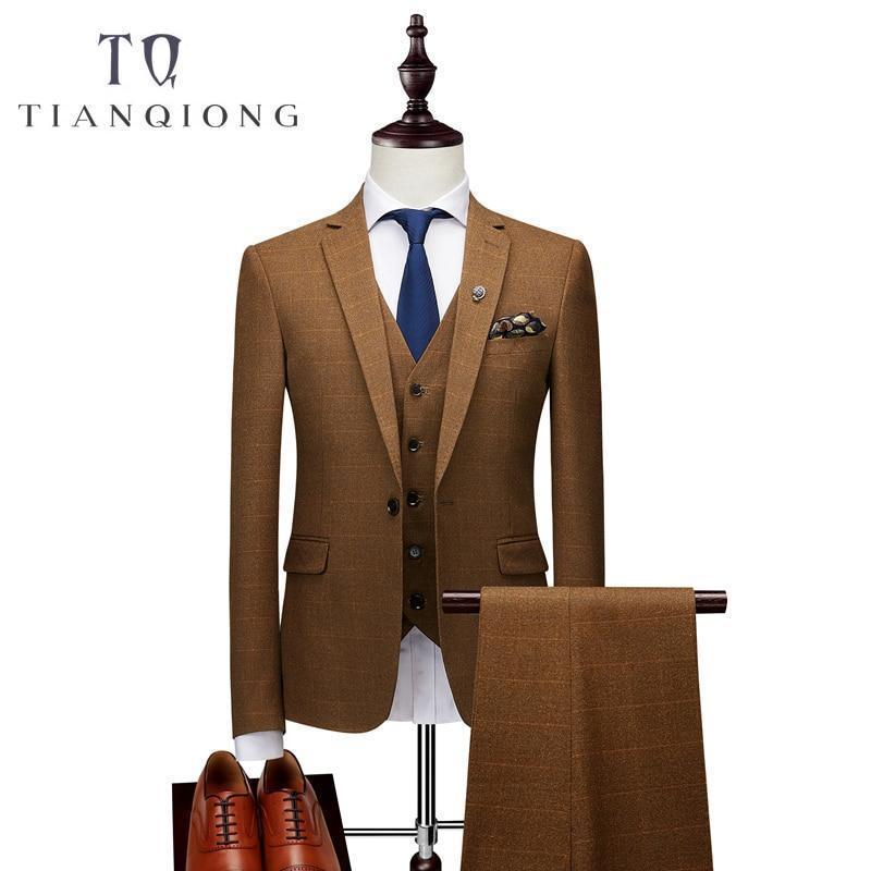 Brand Men Suit 2018 New Arrival Men Suit 3 Pieces Classic Plaid Suits Men Business Wedding Suits Slim Fit Men Tuexdo Party Dress-Blue-XL-JadeMoghul Inc.