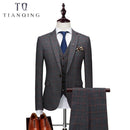 Brand Men Suit 2018 New Arrival Men Suit 3 Pieces Classic Plaid Suits Men Business Wedding Suits Slim Fit Men Tuexdo Party Dress-Gray-XL-JadeMoghul Inc.
