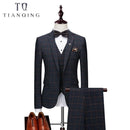 Brand Men Suit 2018 New Arrival Men Suit 3 Pieces Classic Plaid Suits Men Business Wedding Suits Slim Fit Men Tuexdo Party Dress-Navy Blue-XL-JadeMoghul Inc.