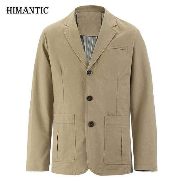 Brand New blazer men Casual Blazer Cotton Denim Parka Men's slim fit Jackets Army Green Khaki Large Size M - XXXL 4XL Coat-Khaki-M-JadeMoghul Inc.