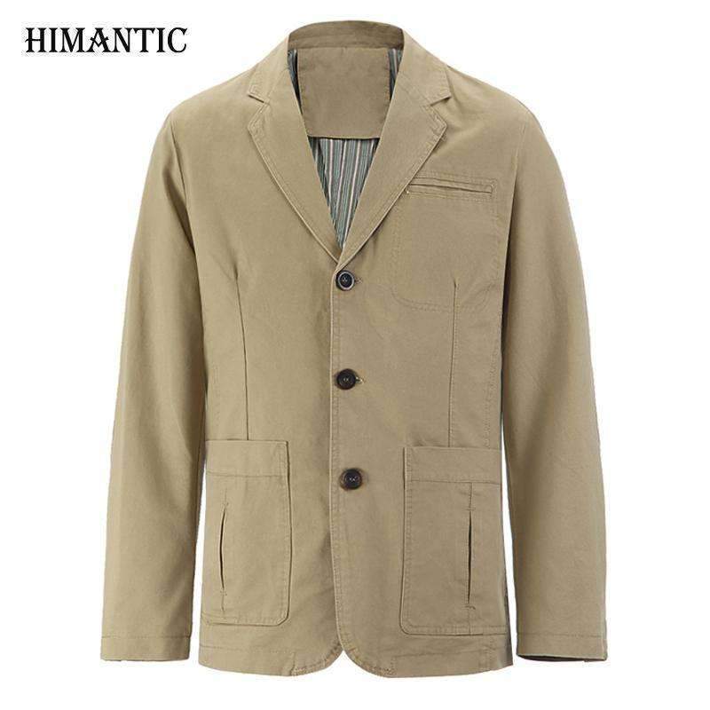 Brand New blazer men Casual Blazer Cotton Denim Parka Men's slim fit Jackets Army Green Khaki Large Size M - XXXL 4XL Coat-Khaki-M-JadeMoghul Inc.