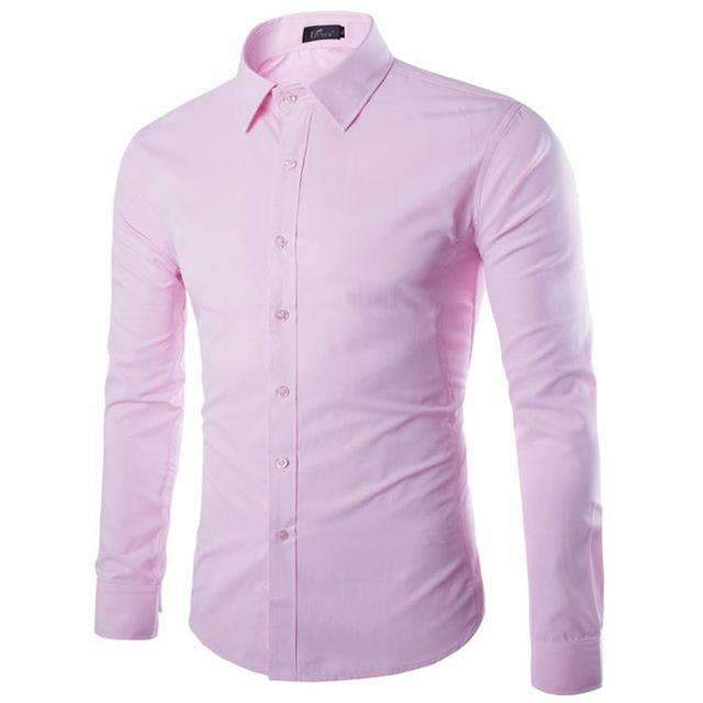 Brand White Men Shirt Long Sleeve Chemise Homme 2016 Fashion Business Design Mens Slim Fit Dress Shirts Casual Camisa Social-Pink-S-JadeMoghul Inc.