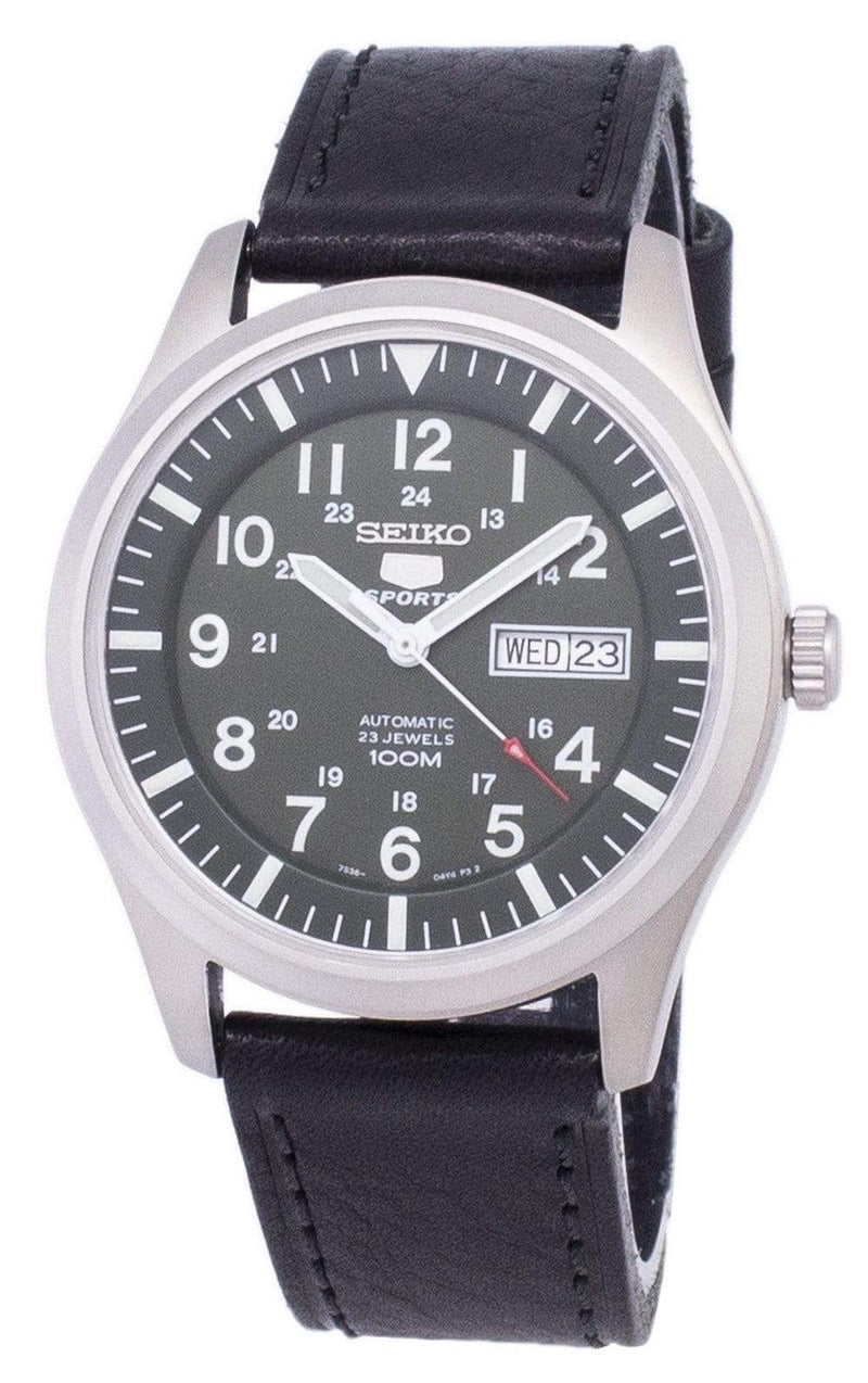 Branded Watches Seiko 5 Sports Automatic Ratio Black Leather SNZG09K1-LS8 Men's Watch Seiko