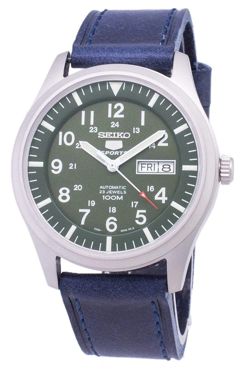 Branded Watches Seiko 5 Sports SNZG09K1-LS13 Automatic Dark Blue Leather Strap Men's Watch Seiko