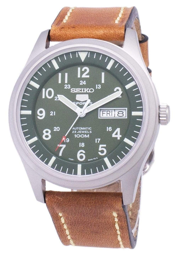 Branded Watches Seiko 5 Sports SNZG09K1-LS17 Automatic Brown Leather Strap Men's Watch Seiko