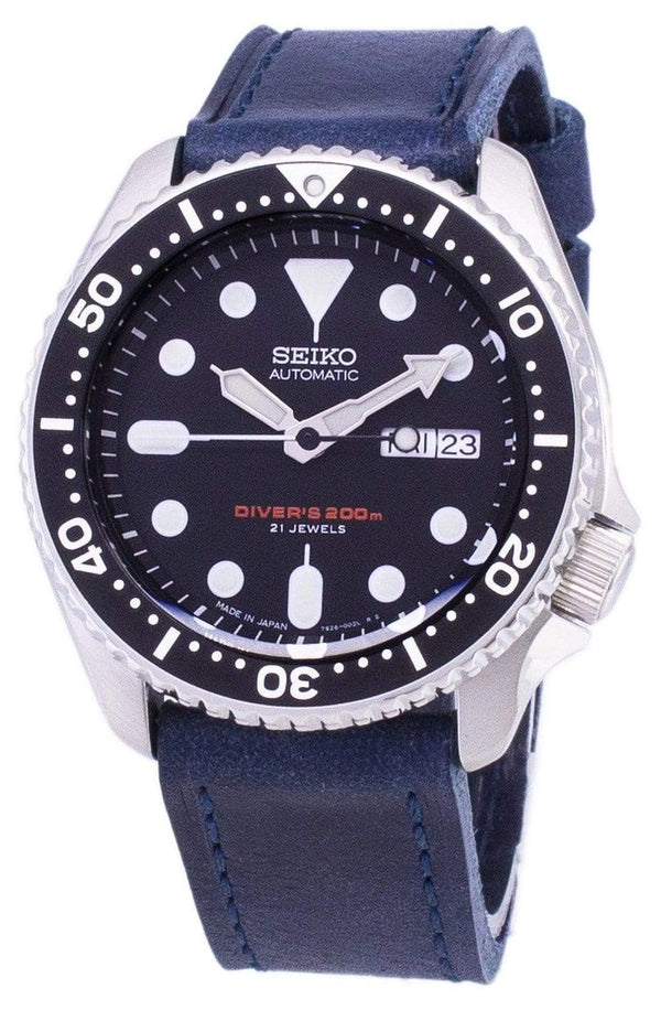 Branded Watches Seiko Automatic SKX007J1-LS13 Diver's 200M Japan Made Blue Leather Strap Men's Watch Seiko
