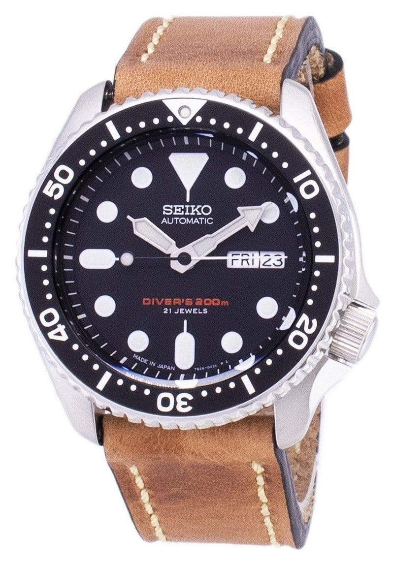Branded Watches Seiko Automatic SKX007J1-LS17 Diver's 200M Japan Made Brown Leather Strap Men's Watch Seiko