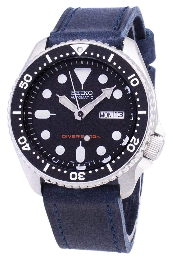 Branded Watches Seiko Automatic SKX007K1-LS13 Diver's 200M Dark Blue Leather Strap Men's Watch Seiko