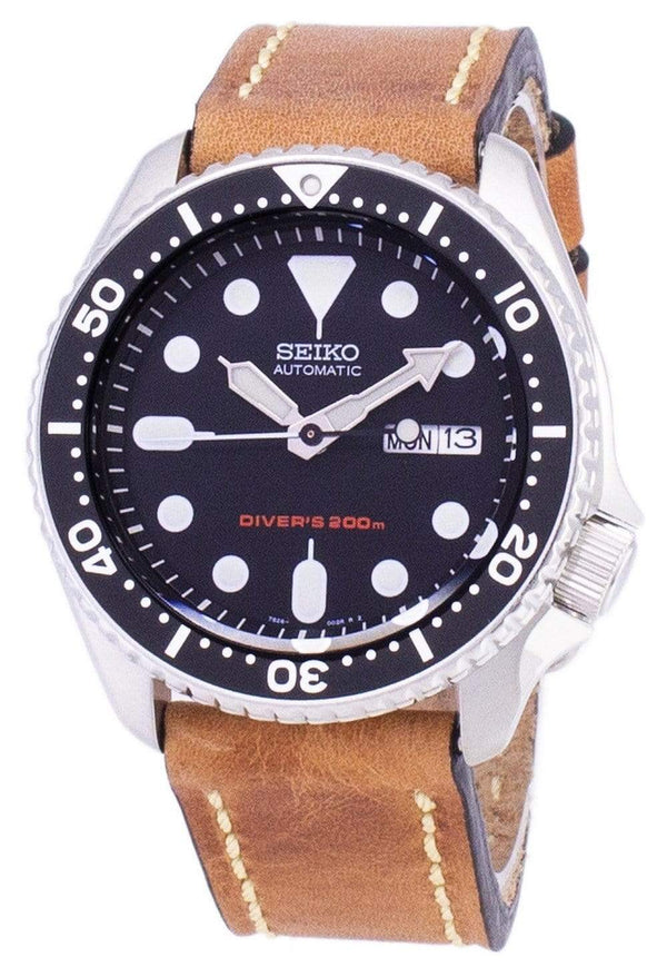 Branded Watches Seiko Automatic SKX007K1-LS17 Diver's 200M Brown Leather Strap Men's Watch Seiko
