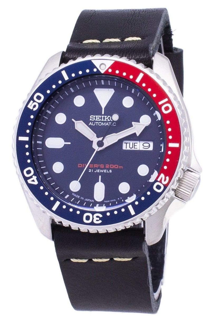 Branded Watches Seiko Automatic SKX009J1-LS14 Diver's 200M Japan Made Black Leather Strap Men's Watch Seiko