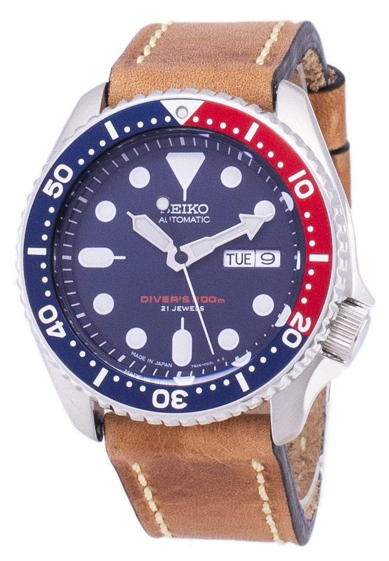 Branded Watches Seiko Automatic SKX009J1-LS17 Diver's 200M Japan Made Brown Leather Strap Men's Watch Seiko