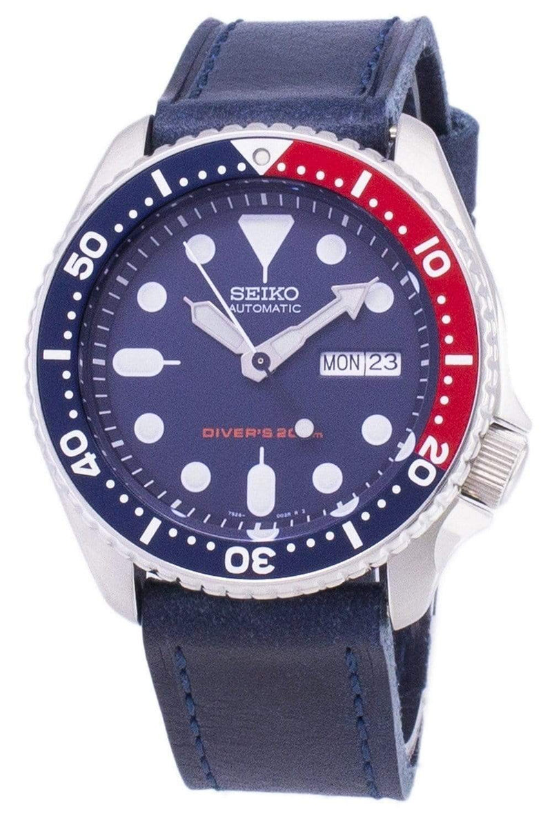 Branded Watches Seiko Automatic SKX009K1-LS13 Diver's 200M Dark Blue Leather Strap Men's Watch Seiko