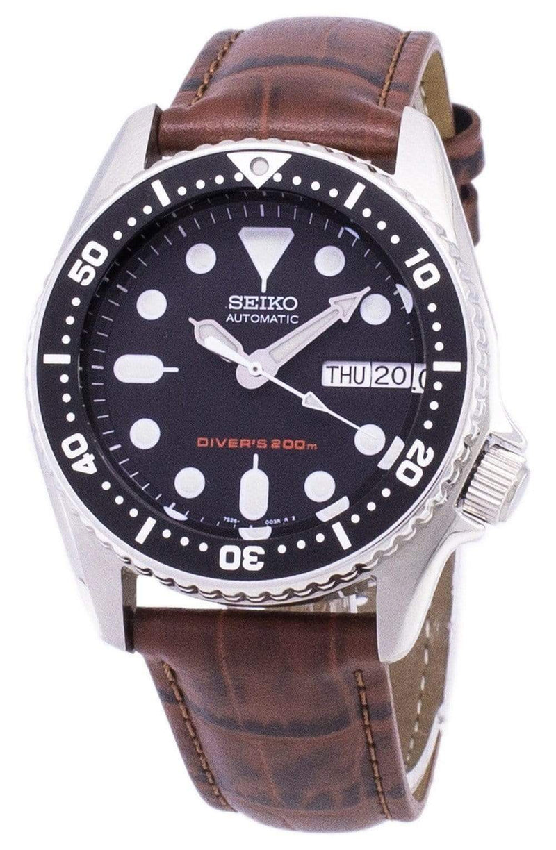 Branded Watches Seiko Automatic SKX013K1-MS2 Diver's 200M Brown Leather Strap Men's Watch Seiko