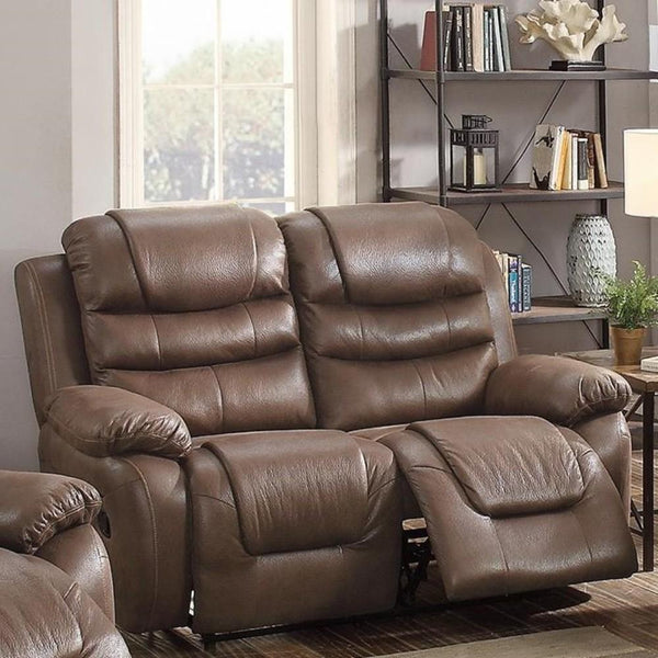 Breathable Leather, Pine Wood & Plywood Reclining Love Seat, Brown-Loveseats-Brown-Breathable Leatherette Plywood solid pine frame-JadeMoghul Inc.
