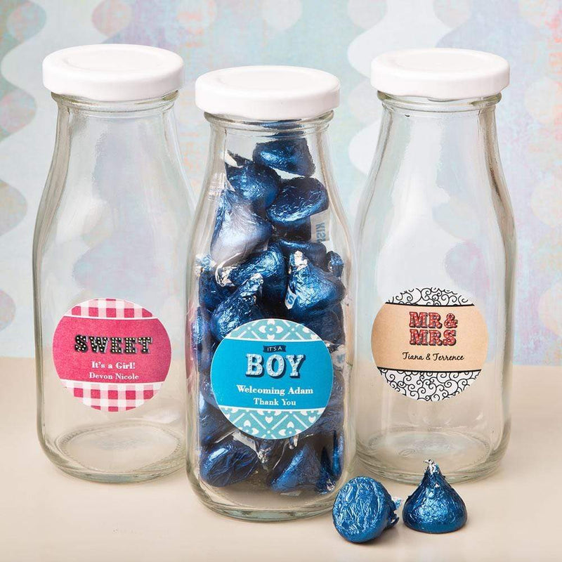 Bridal Shower Decorations Personalized classic glass milk bottles - marquee design Fashioncraft