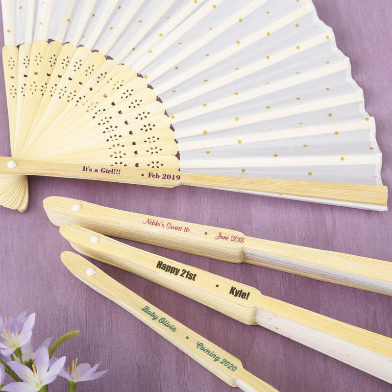 Bridal Shower Decorations Personalized Collection Gold dot silk folding fan favor Fashioncraft