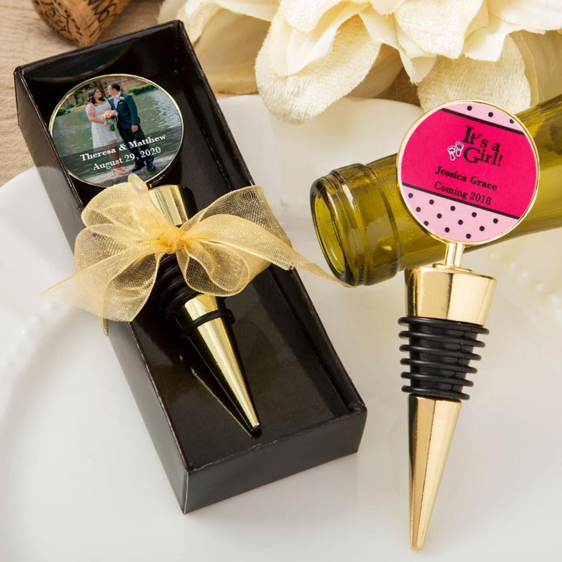 Bridal Shower Decorations Personalized expressions collection gold metal wine bottle stopper Fashioncraft