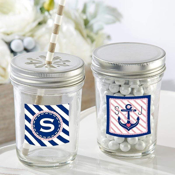 Bridal Shower Decorations Personalized Glass Mason Jar - Kate's Nautical Bridal Shower Collection (2 Sets of 12) Kate Aspen