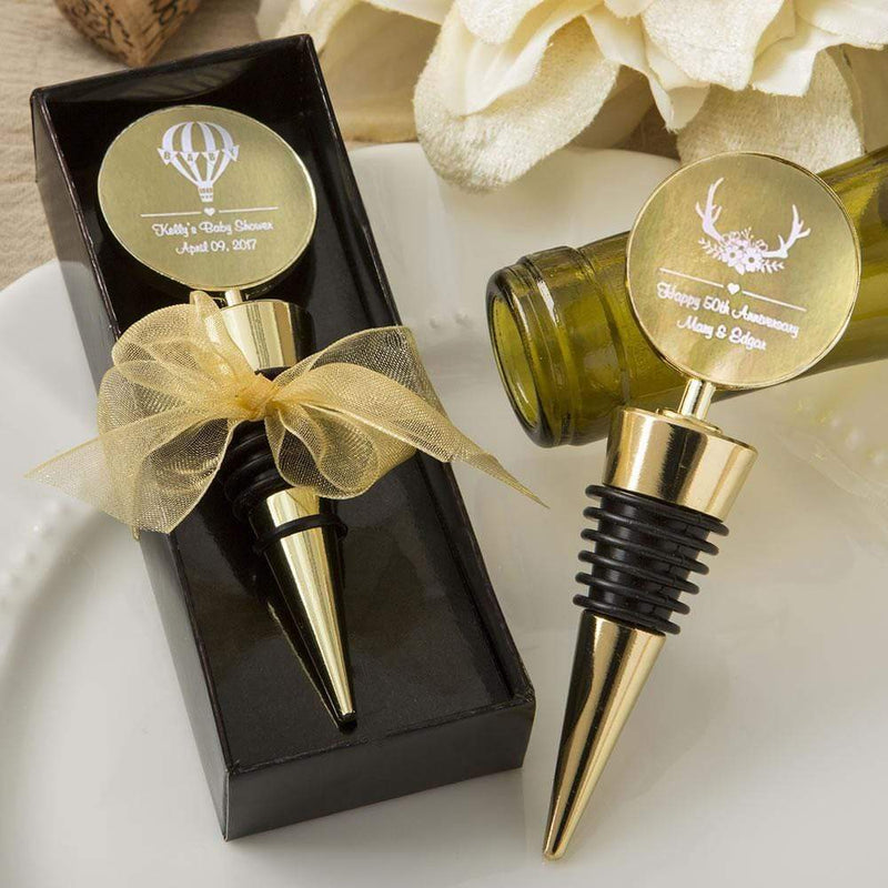 Bridal Shower Decorations Personalized metallics collection gold metal wine bottle stopper Fashioncraft
