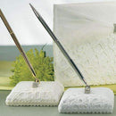 Bridal Tapestry Satin Wrapped Pen Set White (Pack of 1)-Wedding Reception Accessories-JadeMoghul Inc.