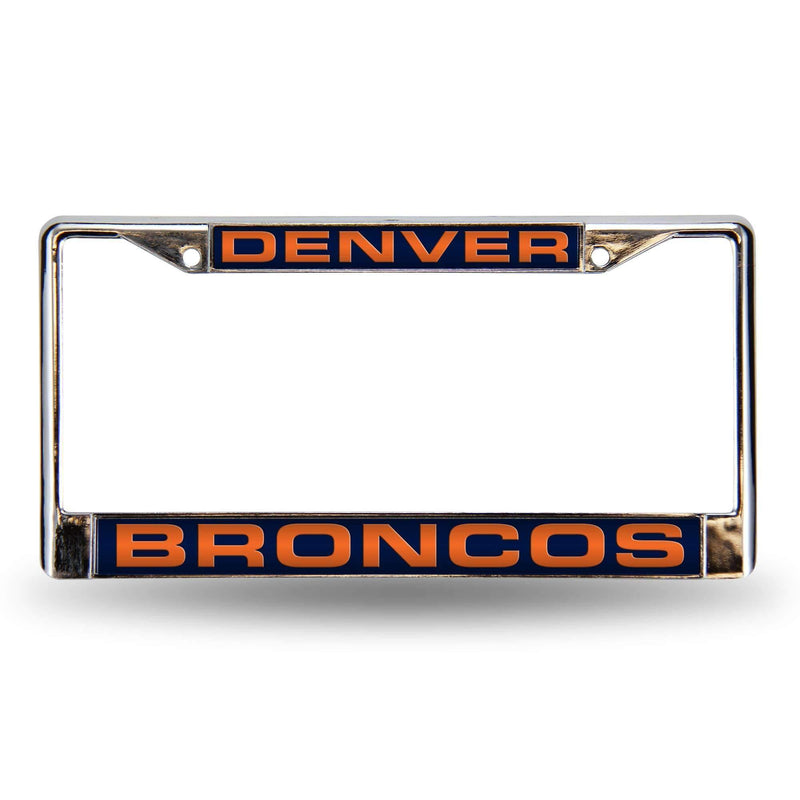 Honda License Plate Frame Broncos Blue Laser Chrome Frame