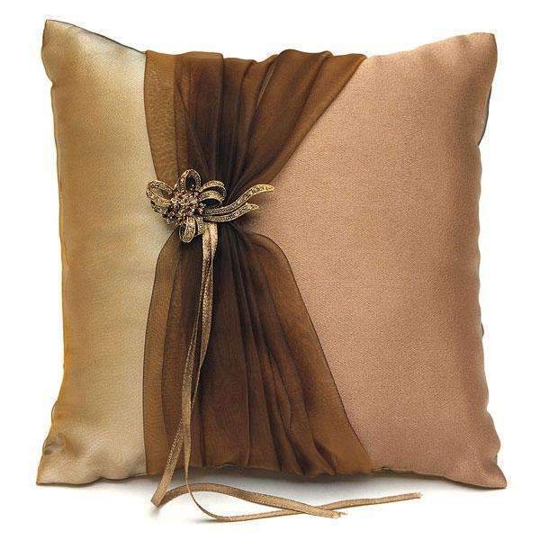 Bronze Elegance Square Ring Pillow (Pack of 1)-Wedding Ceremony Accessories-JadeMoghul Inc.