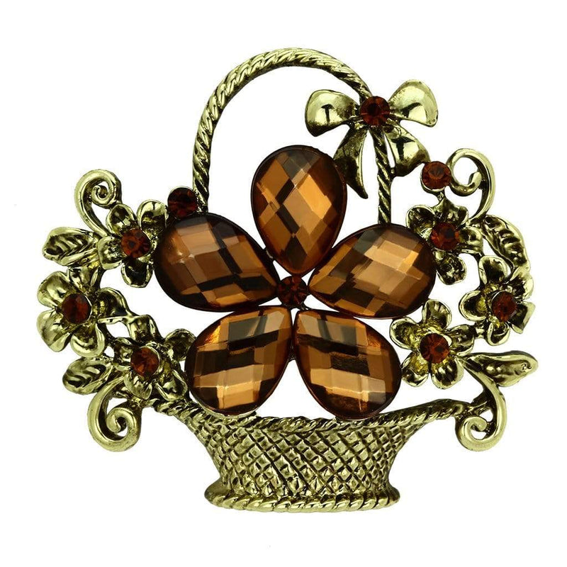 Hair Brooch LO2760 Antique Copper White Metal Brooches in Smoked Quartz