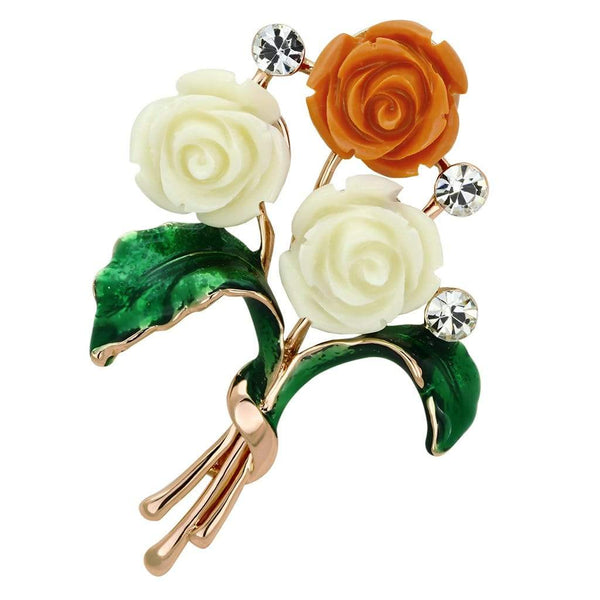 Vintage Brooches LO2790 Flash Rose Gold White Metal Brooches with Synthetic