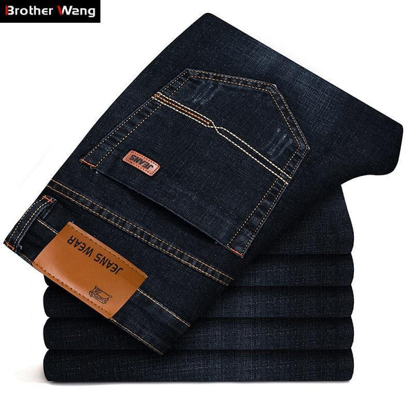 Brother Wang Brand 2018 New Men's Fashion Jeans Business Casual Stretch Slim Jeans Classic Trousers Denim Pants Male 101-Black blue-28-JadeMoghul Inc.