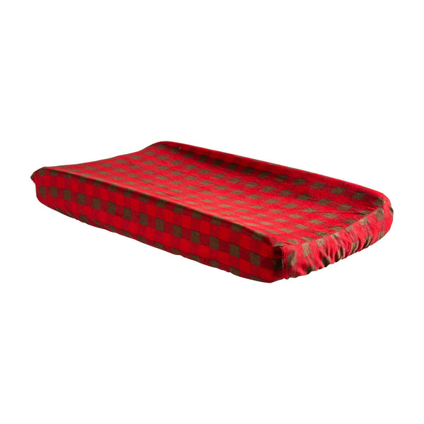Brown and Red Buffalo Check Deluxe Flannel Changing Pad Cover-NORTH-JadeMoghul Inc.